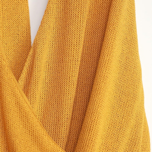 Mustard Yellow Faux-Wrap Knit Halter Bodysuit - Picture 7 of 7